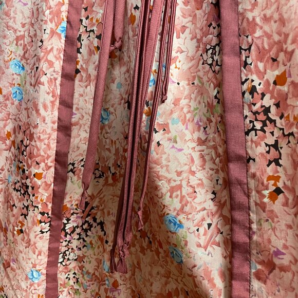 Vintage 70s Chessa Davis Skirt Maxi Hippie Floral Fringe Trim Peasant Pink Retro - Picture 12 of 15